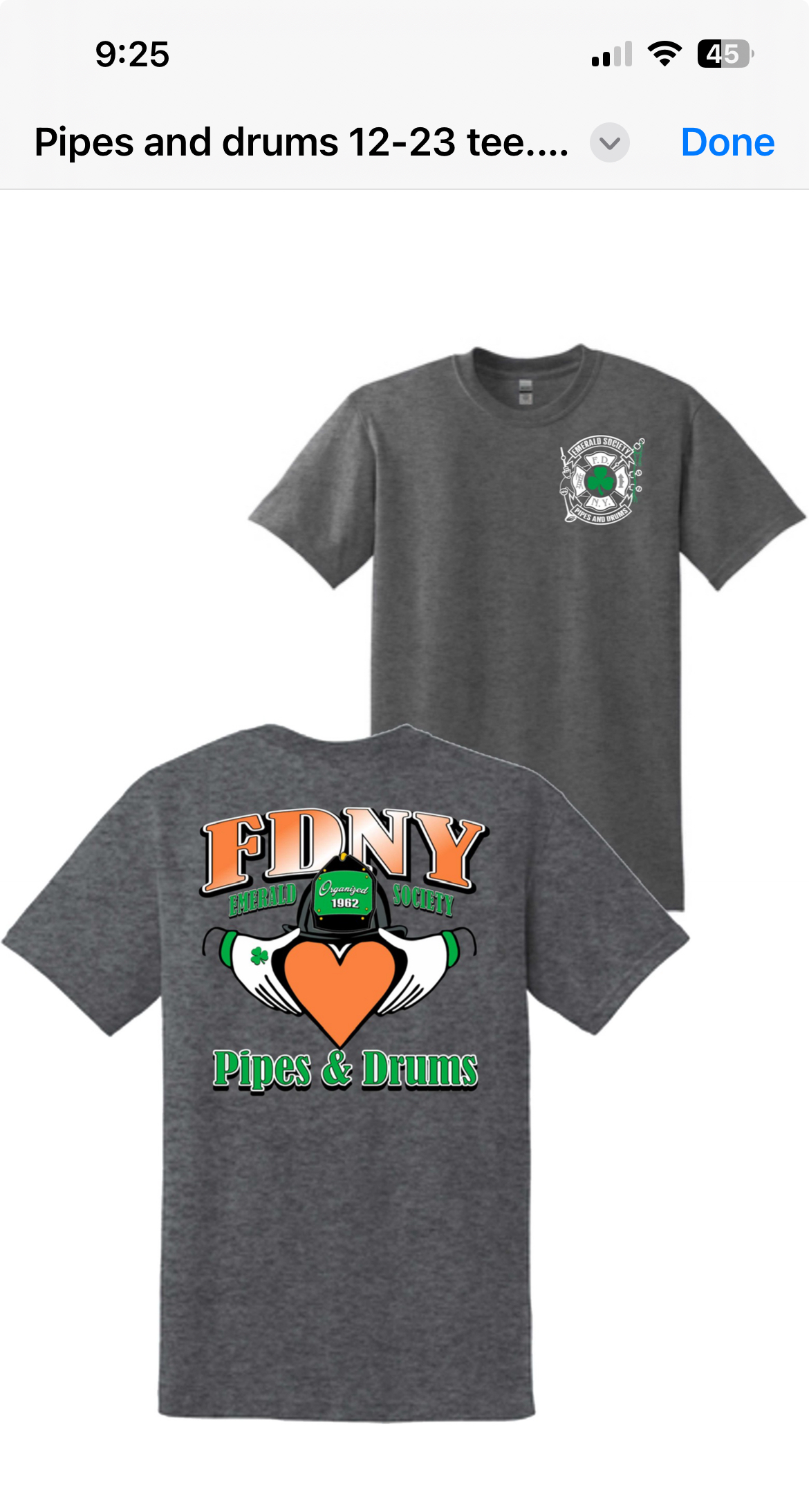 Grey Emerald Society Pipes & Drums Short Sleeve T-ShirtL